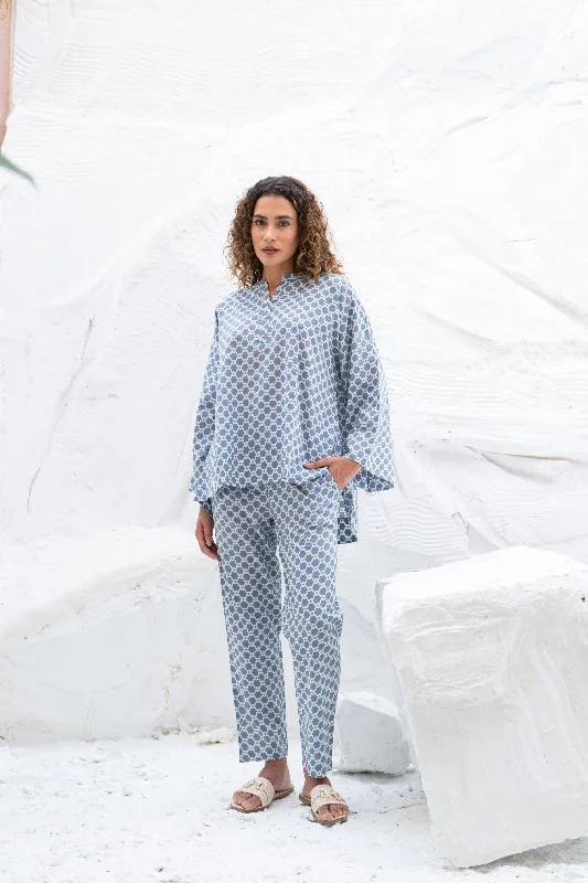 Blue Printed Cotton Night Suit Set