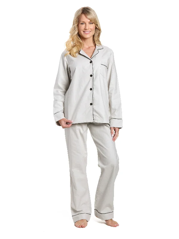 Women's 100% Cotton Flannel Pajama Sleepwear Set - Light Gray