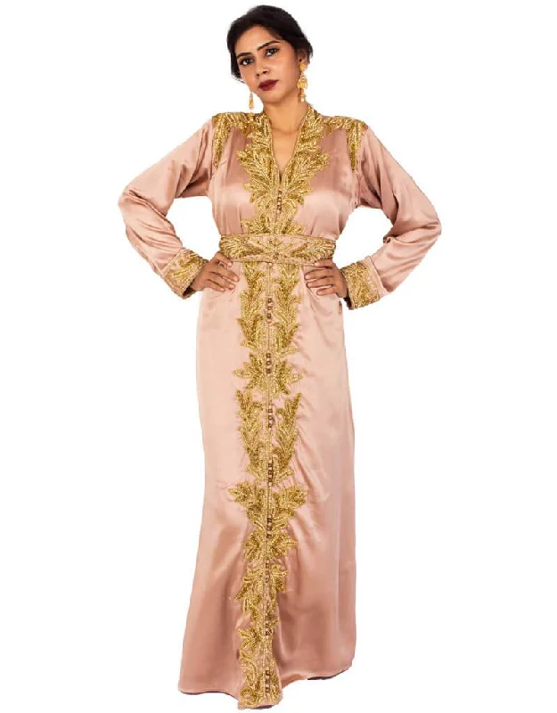 Chic A-line embroidered Kaftan dress Onion Pink