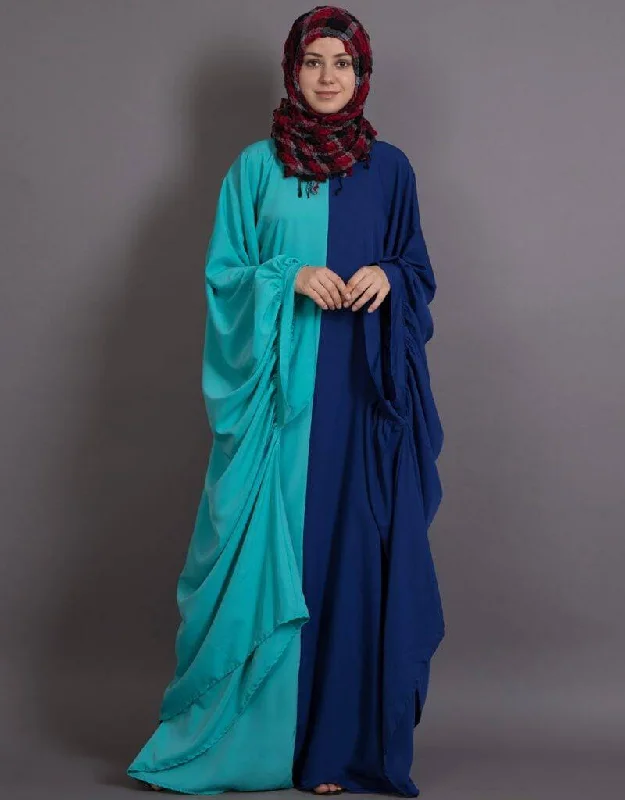 Islamic Contrast one piece Casual Abaya Blue