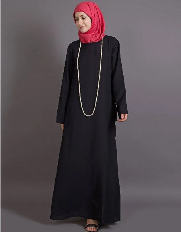 Modern Gathers panels at back Bohemian Abaya Black Comfy Robe Gown