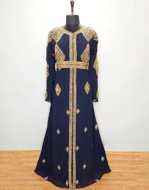 Muslimah Antique designer festive kaftan Navy Blue