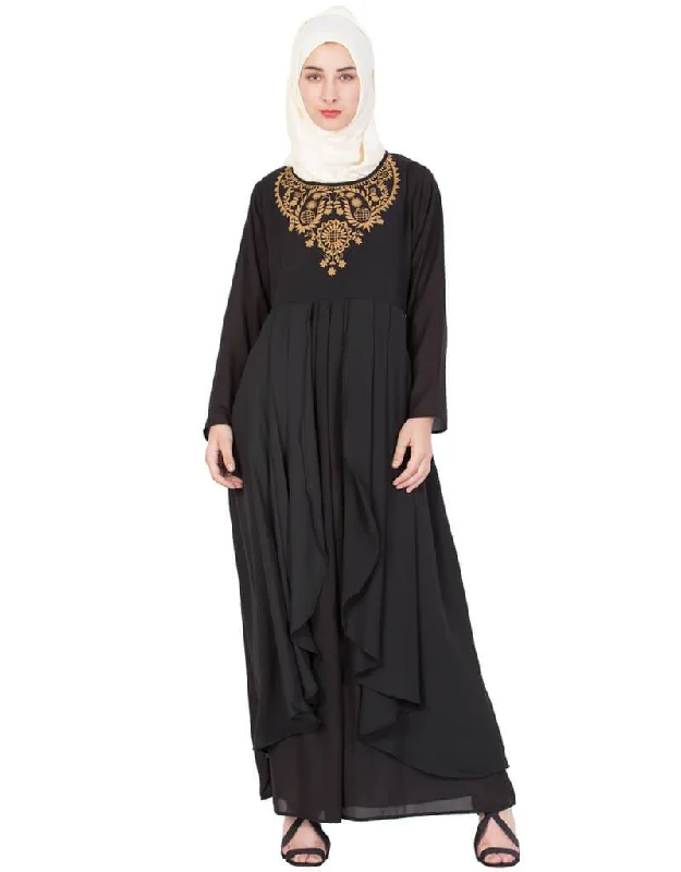 Muslimah Neck Embroidered Party Abaya Black