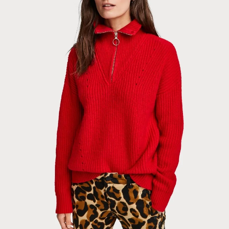 Knitted Zip-Up Pullover (Red) Christmas sweaters