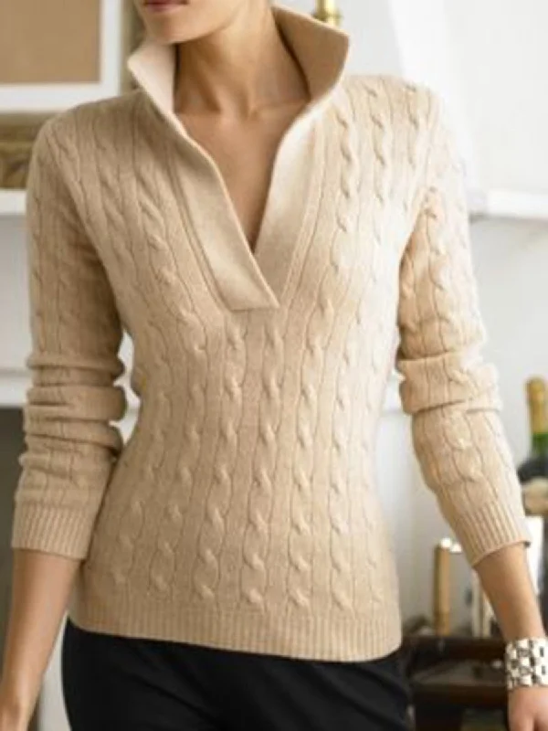 Shirt Collar Casual Long Sleeve Sweater