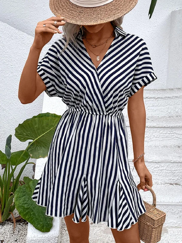 Striped Johnny Collar Mini Dress Long sleeve mini dresses