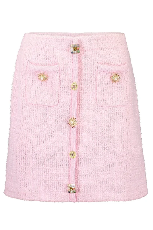 Jewel Button Mini Skirt Front Pocket Mini Skirt