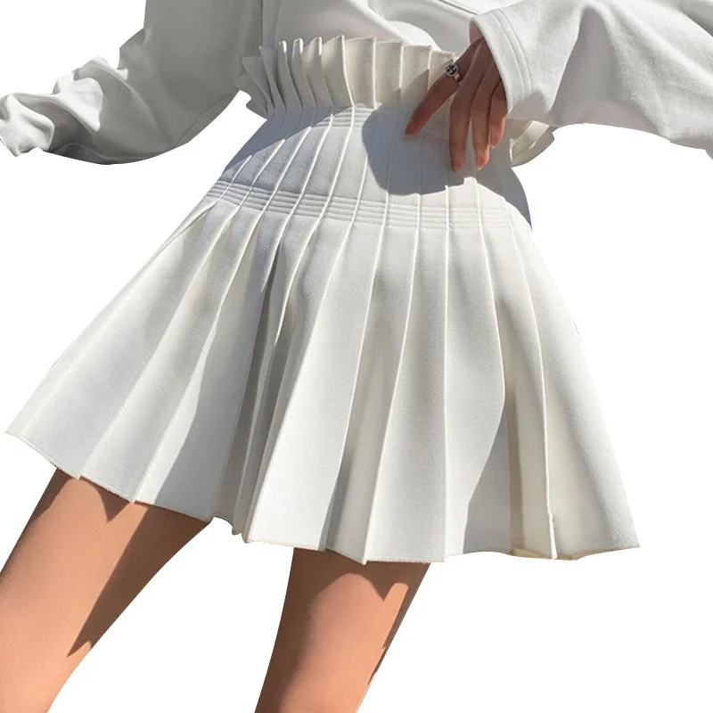 TWOTWINSTYLE Preppy Style Pleated Patchwork Ruched A Line Girls Mini Skirts