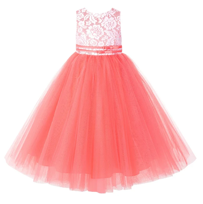 Lace Tulle Tutu Flower Girl Dress Ceremonial Gown Junior Pageant Dress Ballroom Gown 188