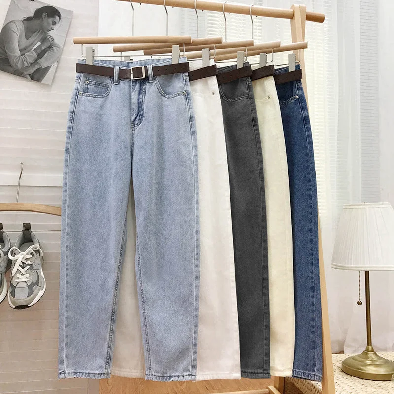 NiDELL Internet Celebrity Thin Jeans for Women . Summer Autumn New Style Slimming High Waist Straight Loose Dad Tappered Harem Pants Fashion