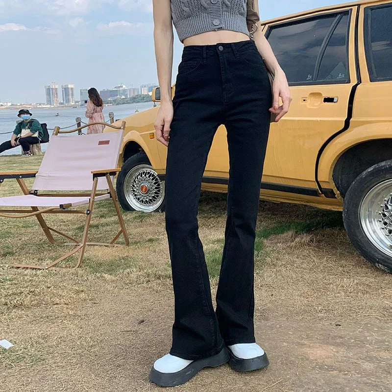 NiDELL Skinny Jeans Women's Korean-Style New High Waist Black Slim Fit All-Match Elastic Straight Horn Mopping Horseshoe Pants