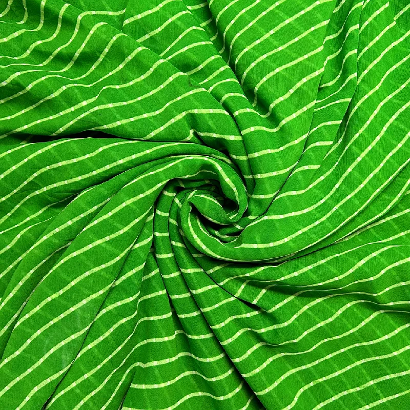 Light Green & White Stripes Printed Georgette Fabric Best floral dresses for petites