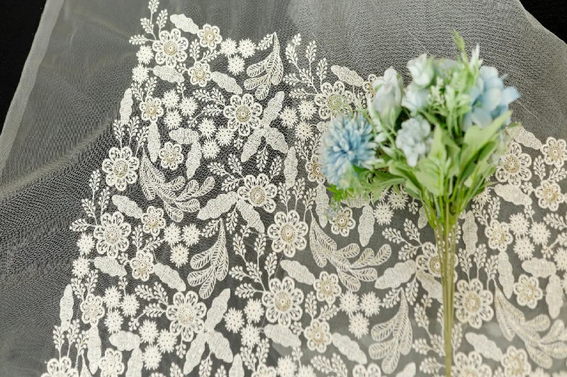 Off-White Floral Embroidered Net Fabric Wrap floral dresses