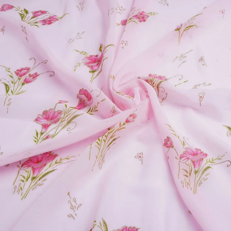 Pink & Golden Floral Printed Faux Georgette Fabric Sexy floral print dresses