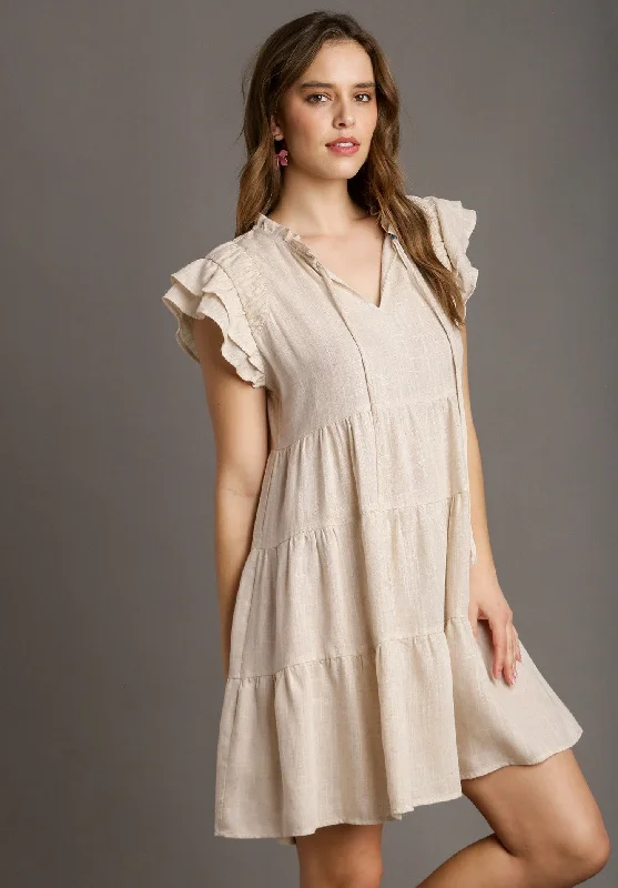 Umgee Linen A-Line Dress in Oatmeal