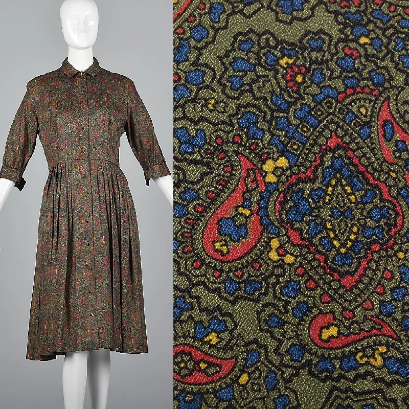 1950s Paisley Print Shirtwaist Dress Cute Shirt Dress