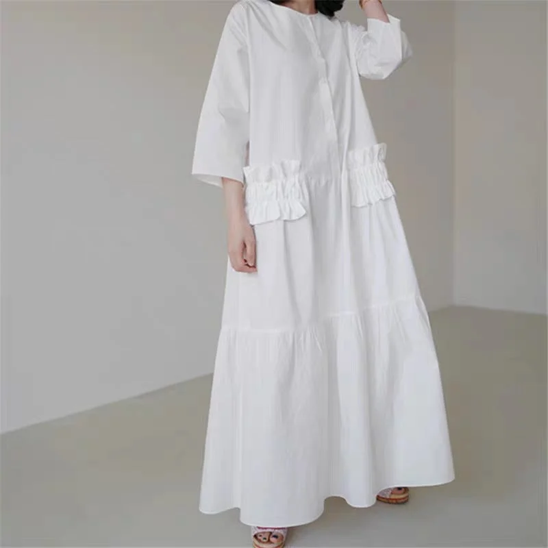 Casual Ruffled Women Long Shirt Dresses Long Shirt Dress