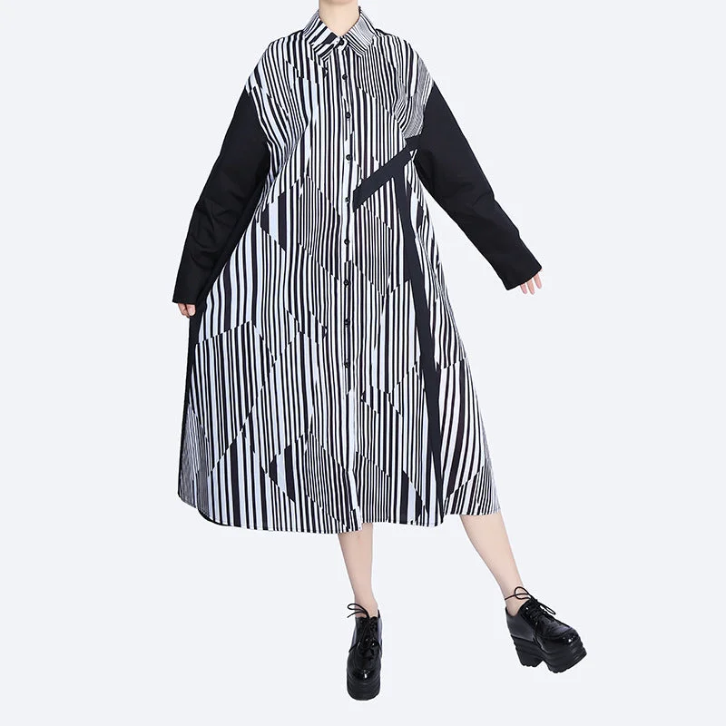 Classy Striped Long Sleeves Shirts Dresses Modern Shirt Dress