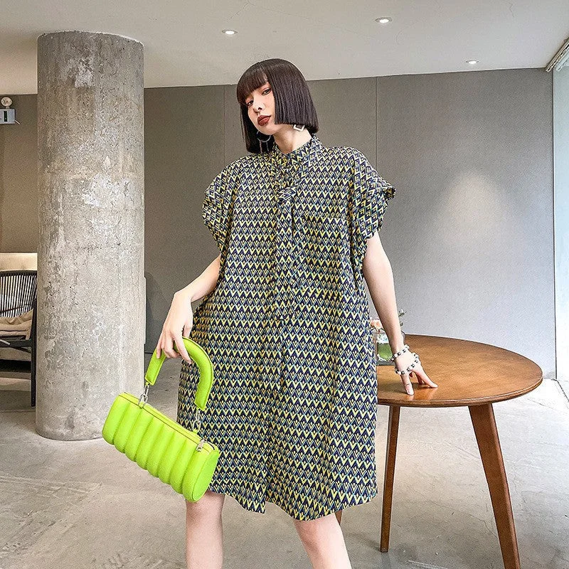 Designed Summer Tie Women Shirts Dresses Shift Shirt Dress