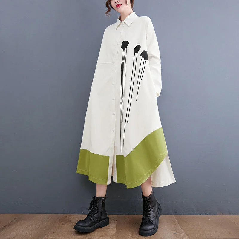 Elegant Long Sleeves Shirt Dresses for Women White Linen Shirt