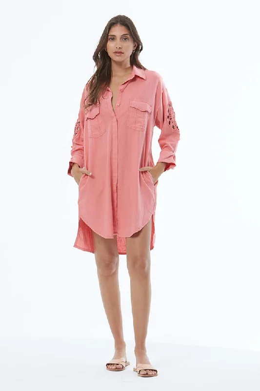 Low Tide Shirt Dress // Coral Reef Pigment ~ NO RETURNS Loose Shirt Dress