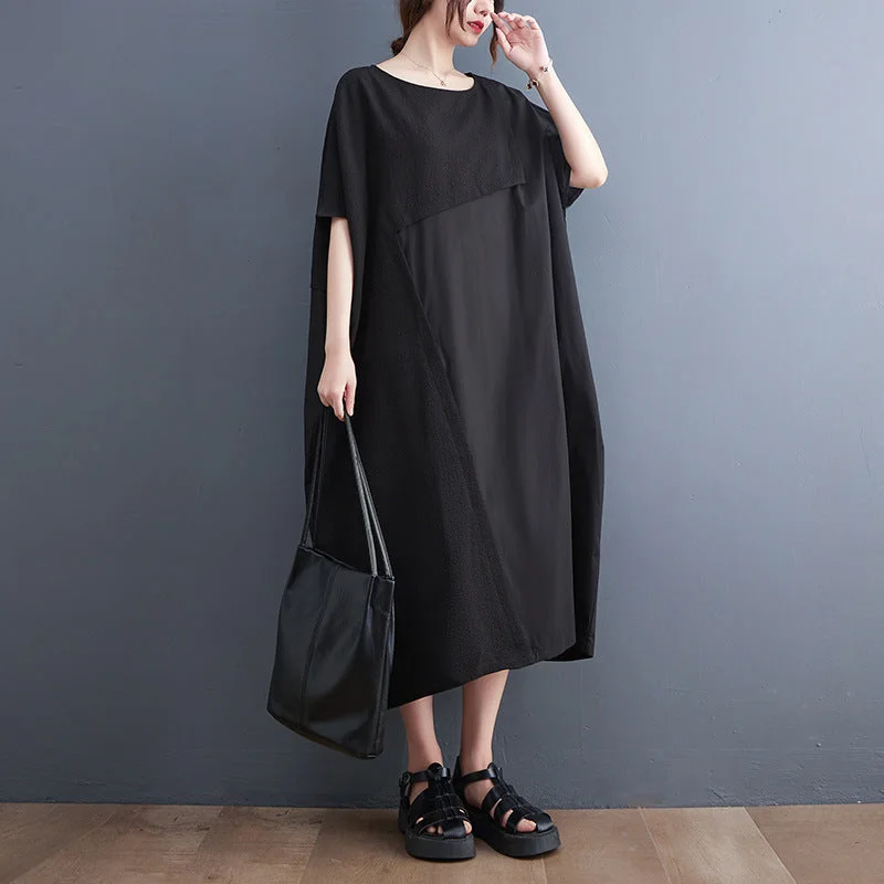 Summer Black Shirts Long Dresses V-neck Shirt Dress