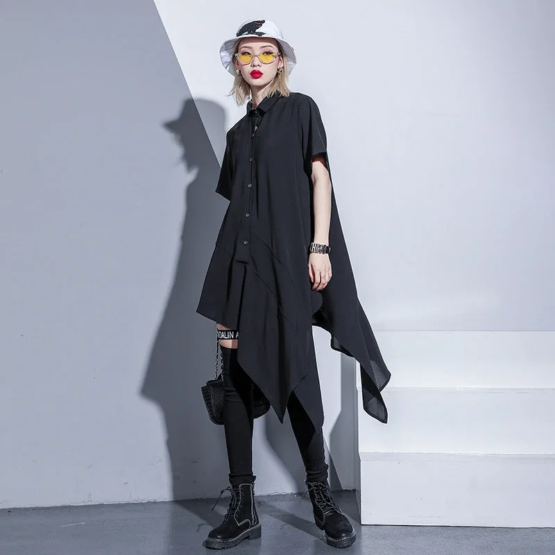 Summer Short Sleeves Irregular Chiffon Shirts Dresses Casual Dress Shirt