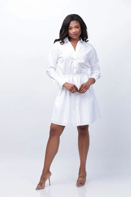 Vince Cotton Drawcord Ruched Shirt Dress in Optic White Dress Shirt Chic