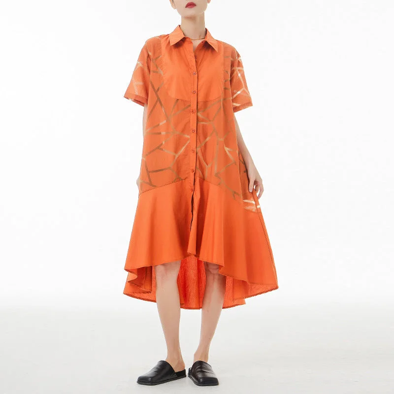 Vintage Summer Short Sleeves Irregular Long Shirts Dresses Vintage Shirt Dress