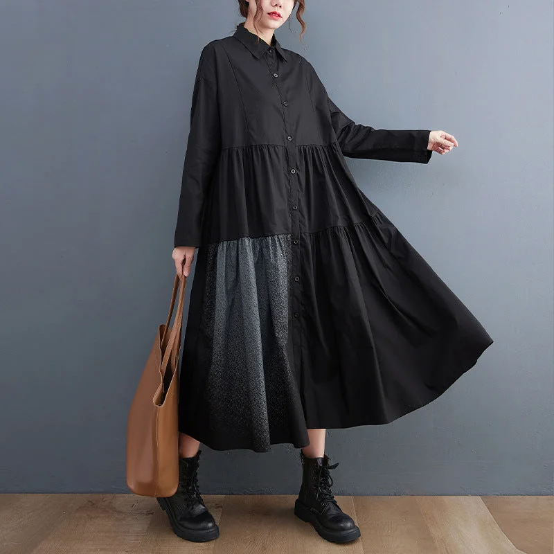 Women Turnover Collar Long Sleeves Shirts Dresses Wrap Shirt Dress