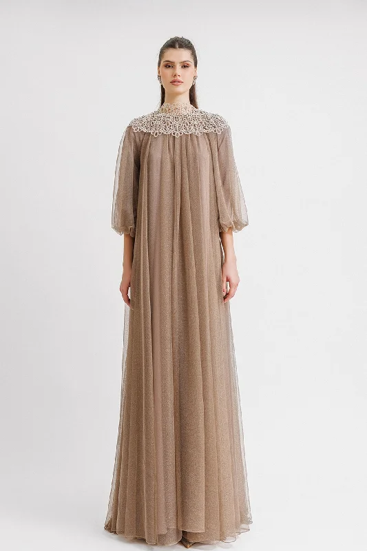 3/4 sleeves kaftan with lace Lace Fit-and-Flare