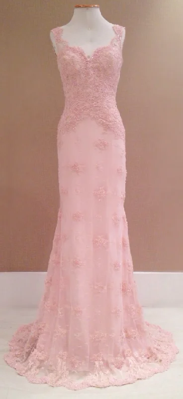 Blush Pink Prom Dress ,Lace Prom Evening Gowns Lace Dress Sleek