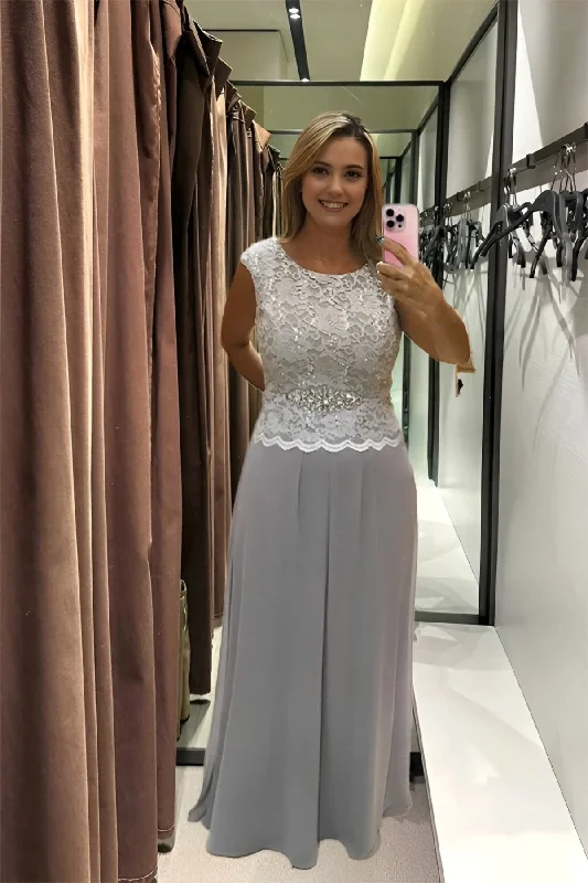 Charming Prom Dress Sleeveless Lace Chiffon Mother of the Bride Dresses Lace Wedding Gown