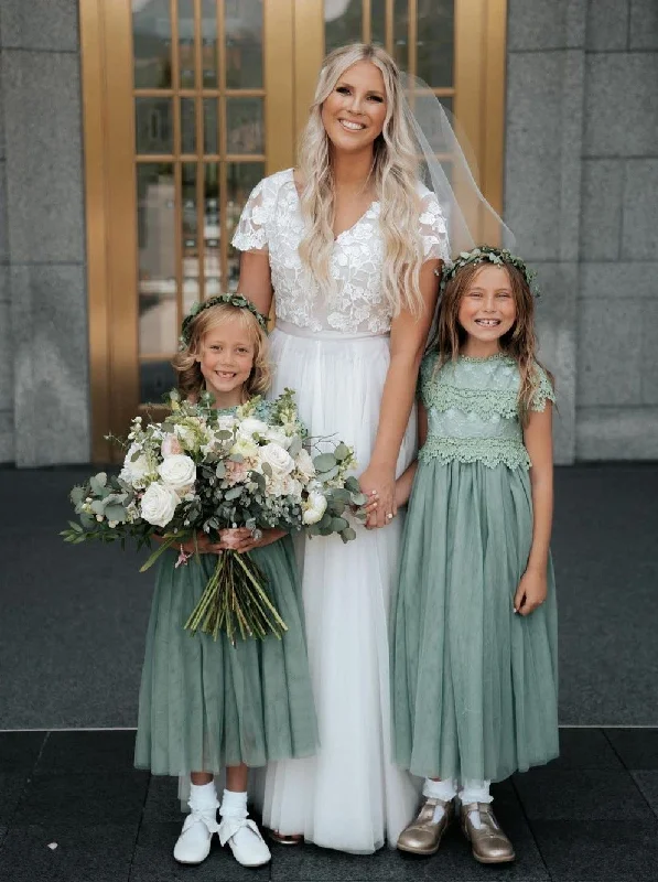 Jasmine Lace Communion Girl Dress in Sage Layered Lace Dress