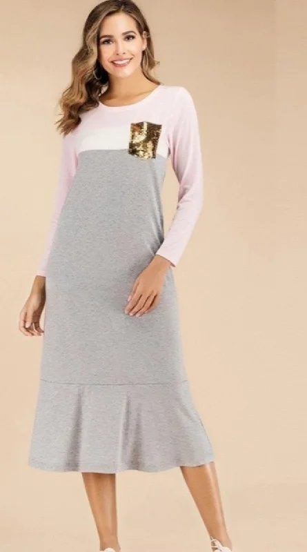 Patchwork Sequin Pocket Loose Long Dress Sequin Dress Twist