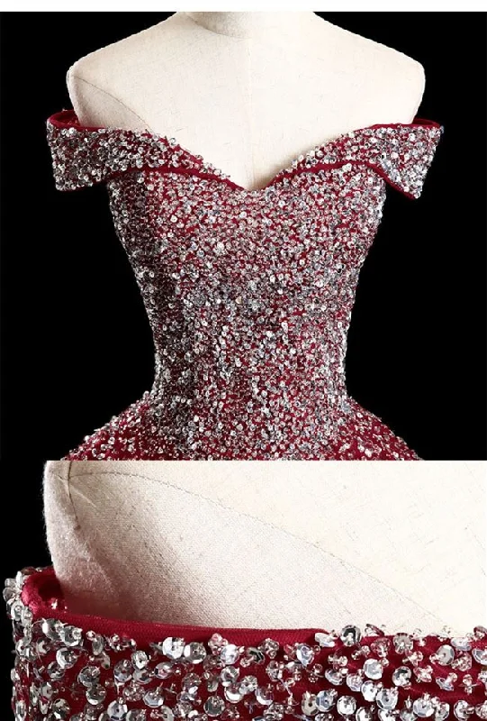 Glam Sequins Off the Shoulder Ball Gown Sweetheart Gowns, Quinceanera Dress Sparkly Sequin Dress