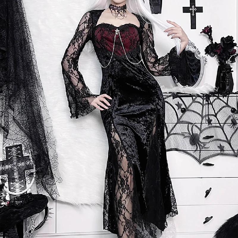 Halloween Vampire Lace Fishtail Black Dress Lace Dress Appeal