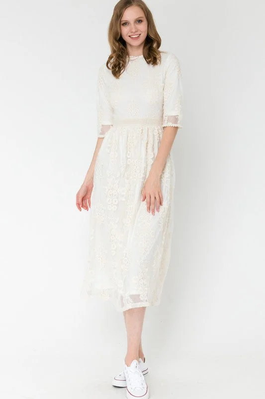 Joy Holiday Embroidered Lace Dress in Ivory Lace Bridesmaid Dress