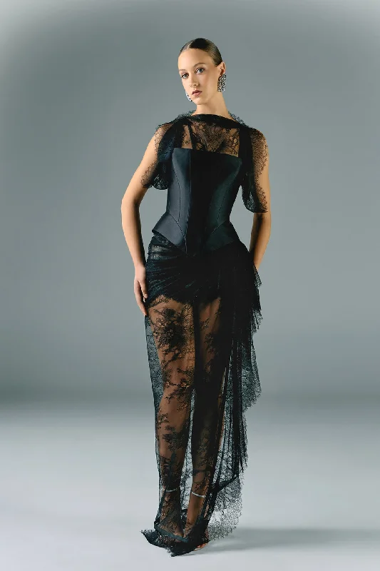 Lace dress with mikado corset Lace Bridesmaid Gown