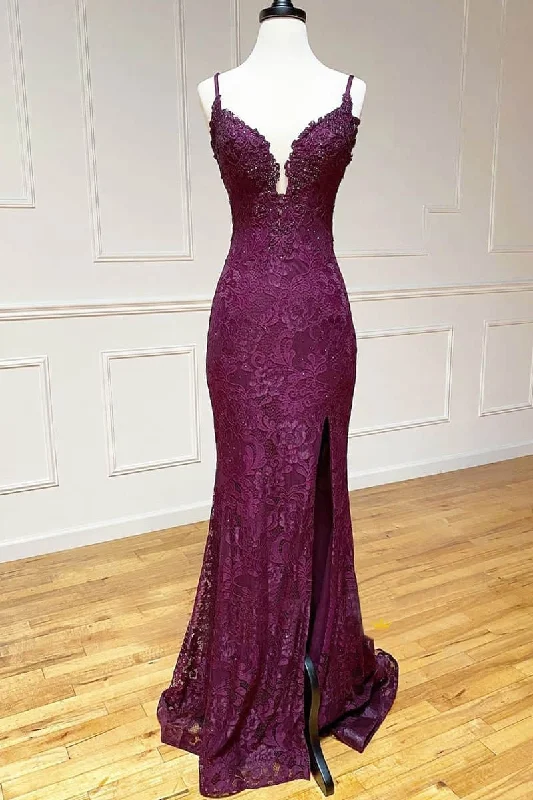 mermaid/trumpet spaghetti straps grape lace beaded long prom dress formal evening dress Lace Dress Classic mermaid/trumpet spaghetti straps grape lace beaded long prom dress formal evening dress Lace Dress Classic