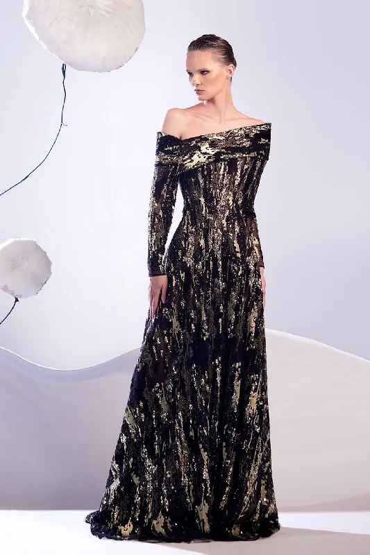Off shoulder sequins beaded lace gown Sexy Sequin Dress
