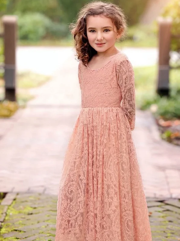 Paisley All Lace Flower Girl Dress in Dusty Pink Lace Detail Dress