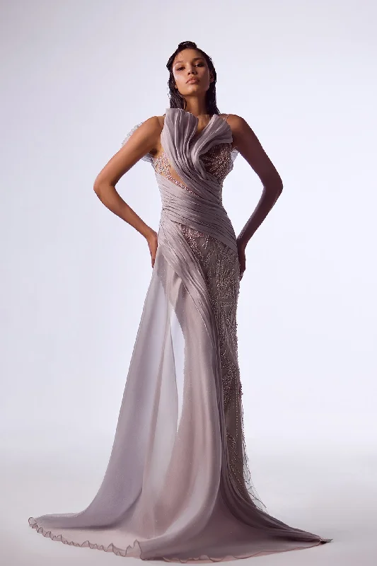 Sculpted lace dress with organza pleats Lace Dress Sparkly