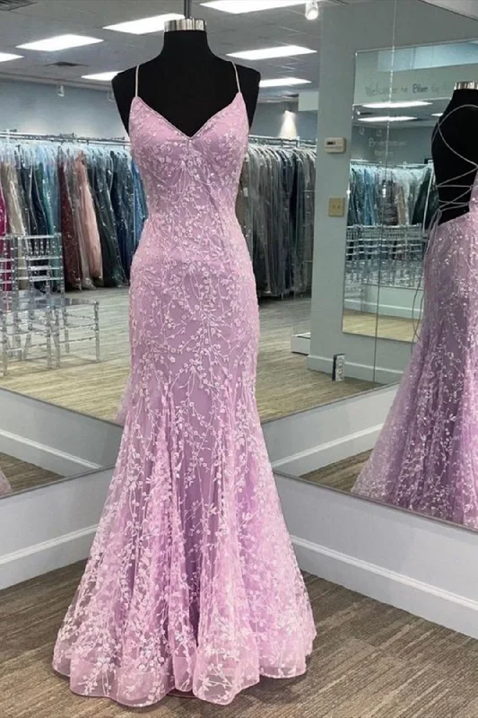 V Neck Backless Mermaid Purple Lace Long Prom Dress, Mermaid Purple Formal Dress, Purple Lace Evening Dress Lace Gown Style V Neck Backless Mermaid Purple Lace Long Prom Dress, Mermaid Purple Formal Dress, Purple Lace Evening Dress Lace Gown Style